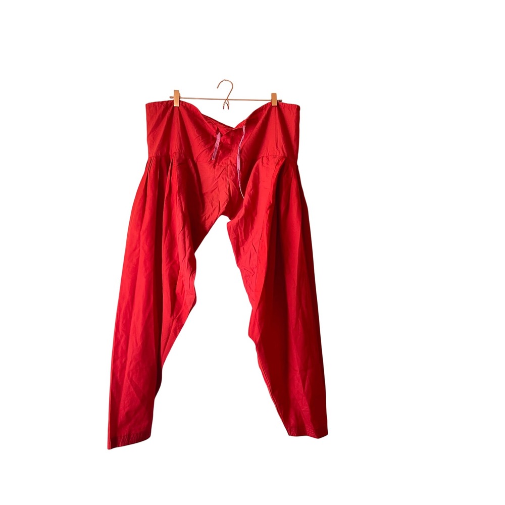 Red Cotton Salwar Patiala Harem Pants Pleated Drawstring Ethnic Trousers Womens